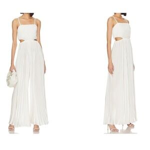 Alice + Olivia NWT Powell Pleated Wide Leg Jumpsuit in White‎ Size 6 MSRP $595